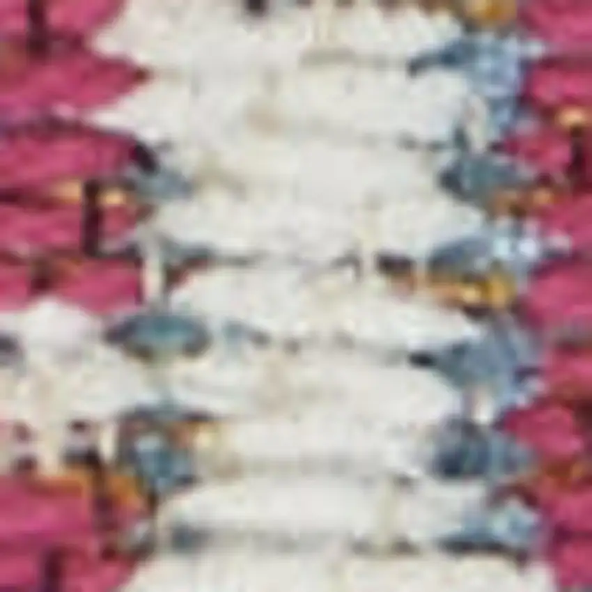 8' Ivory Tan and Blue Abstract Distressed Non Skid Runner Rug Photo 4