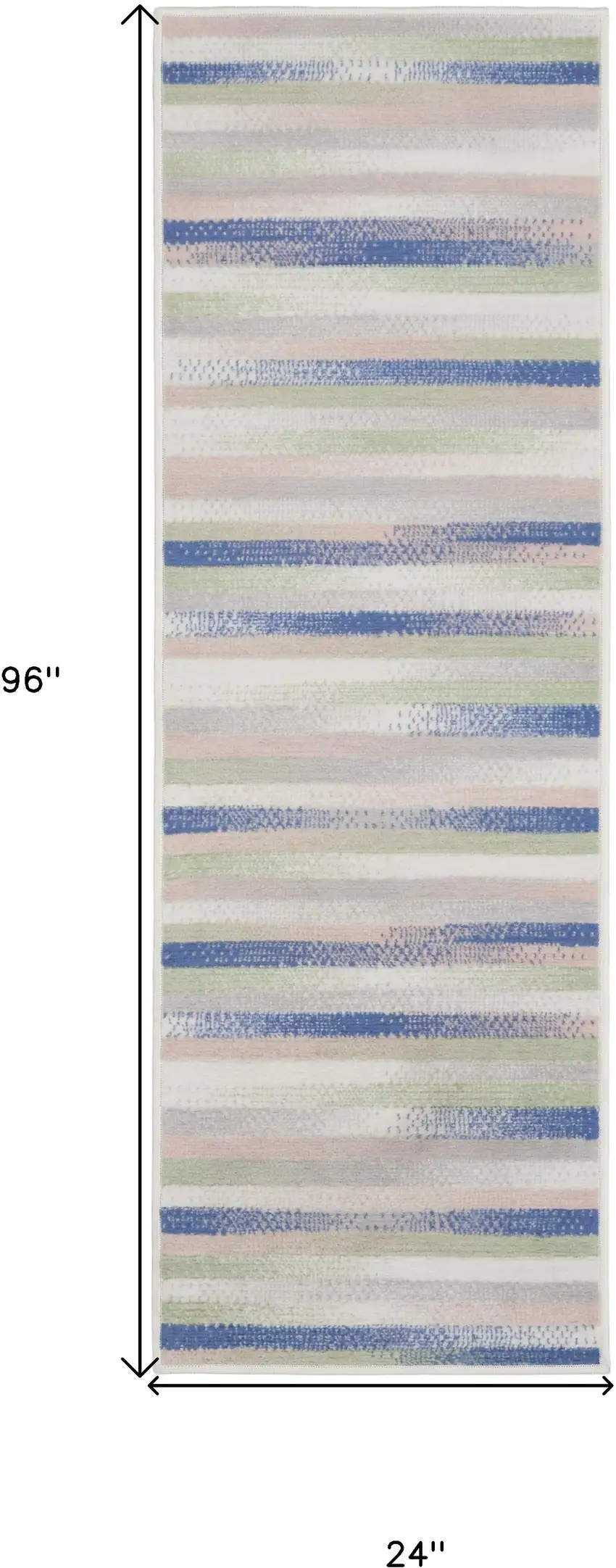 8' Ivory Tan and Blue Abstract Distressed Non Skid Runner Rug Photo 3