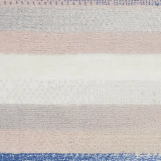 8' Ivory Tan and Blue Abstract Distressed Non Skid Runner Rug Photo 9
