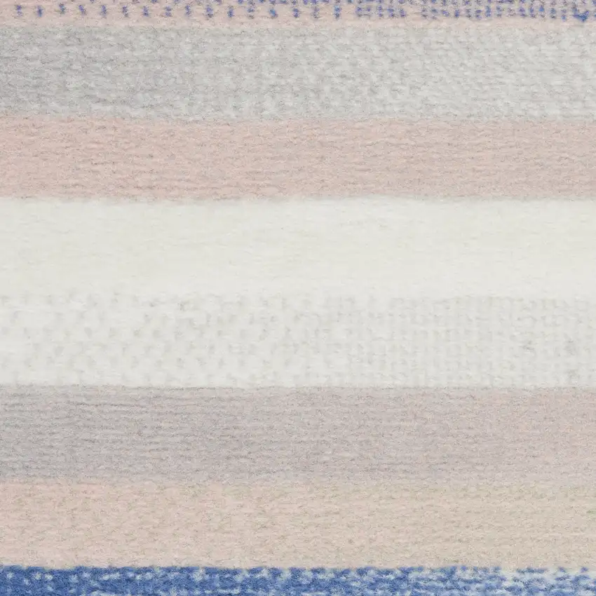 8' Ivory Tan and Blue Abstract Distressed Non Skid Runner Rug Photo 9
