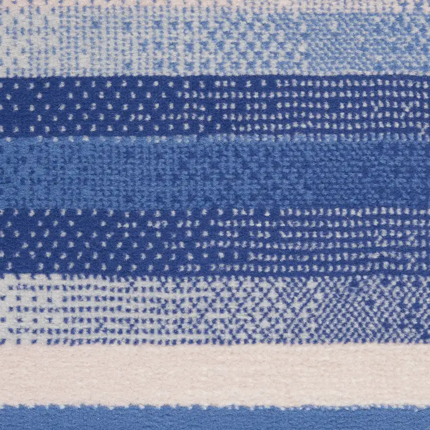 8' Ivory Tan and Blue Abstract Distressed Non Skid Runner Rug Photo 1