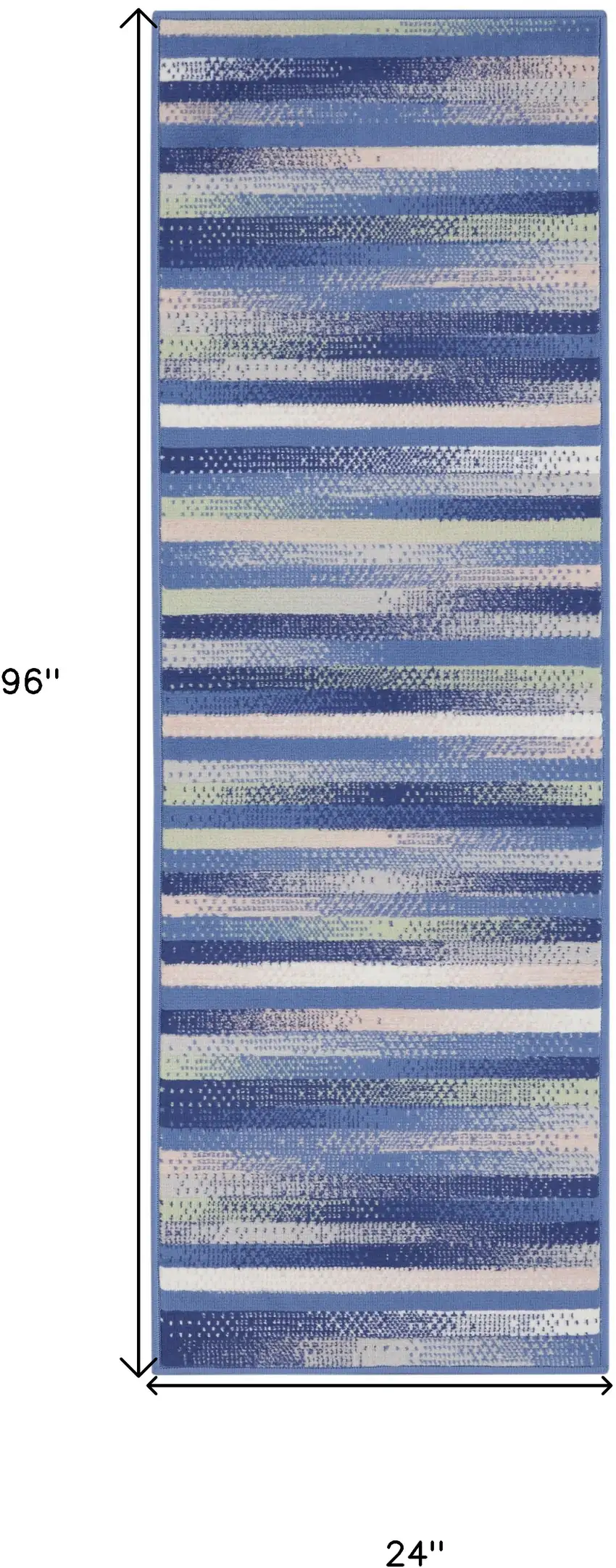 8' Ivory Tan and Blue Abstract Distressed Non Skid Runner Rug Photo 3