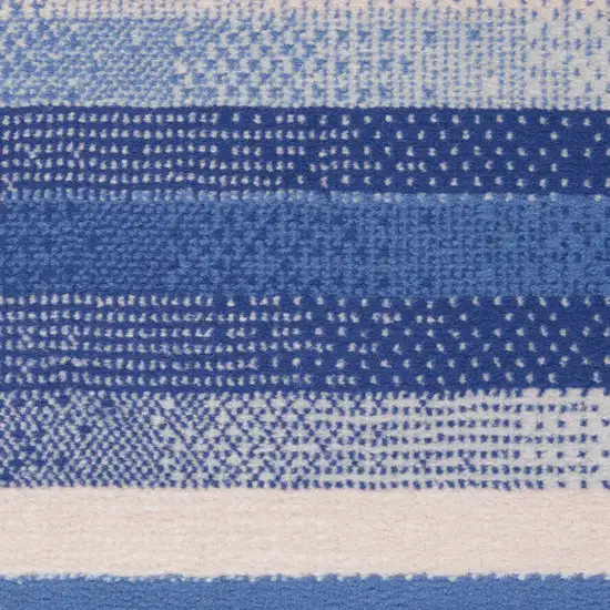 8' Ivory Tan and Blue Abstract Distressed Non Skid Runner Rug Photo 4