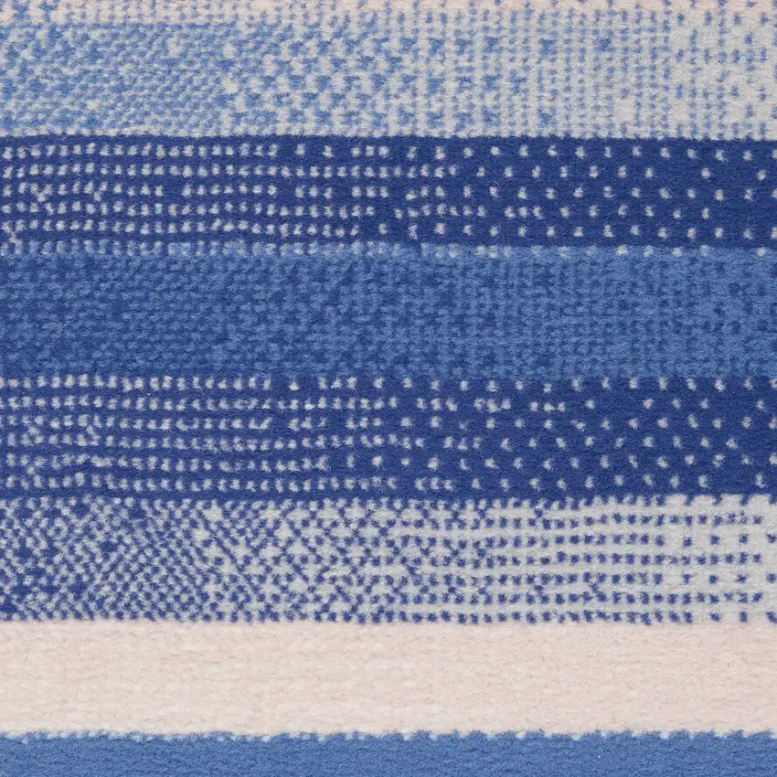 8' Ivory Tan and Blue Abstract Distressed Non Skid Runner Rug Photo 4