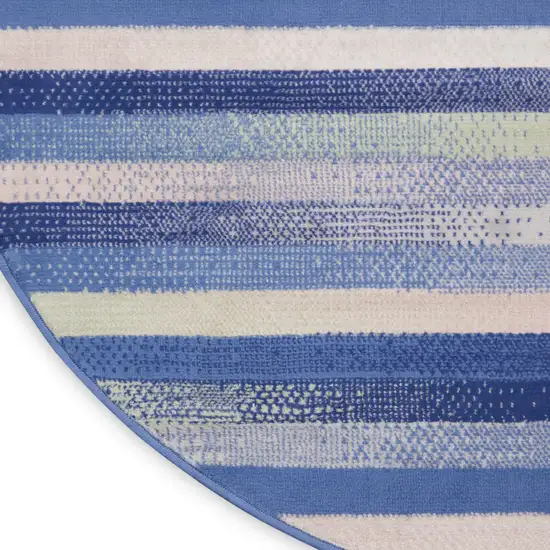 8' Ivory Tan and Blue Striped Round Rug Photo 7