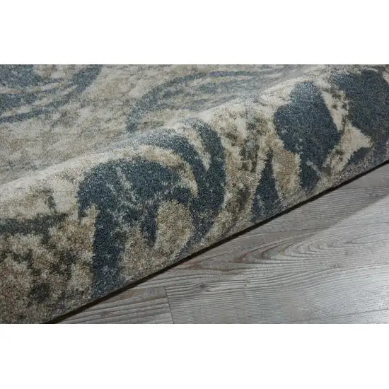 8' Ivory Tan and Gray Floral Distressed Non Skid Runner Rug Photo 9