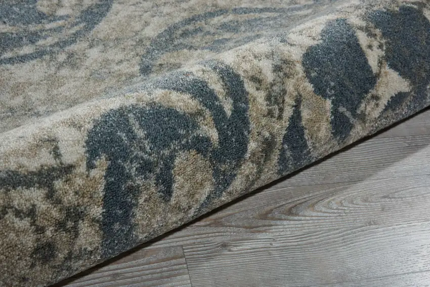 8' Ivory Tan and Gray Floral Distressed Non Skid Runner Rug Photo 9