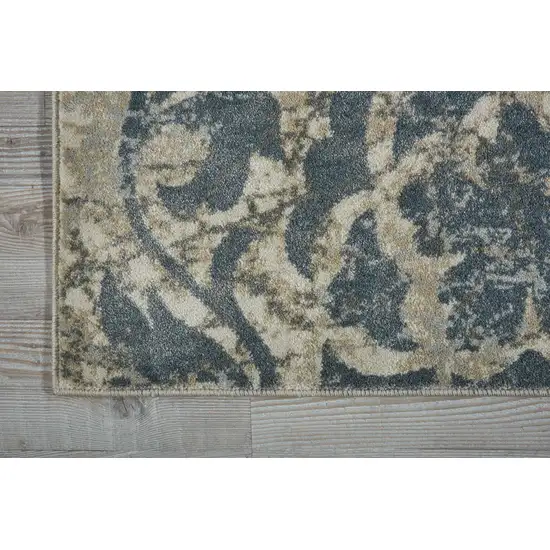 8' Ivory Tan and Gray Floral Distressed Non Skid Runner Rug Photo 8