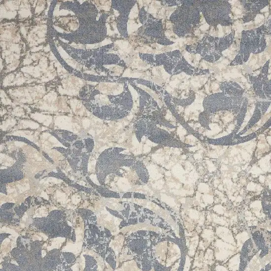 8' Ivory Tan and Gray Floral Distressed Non Skid Runner Rug Photo 1