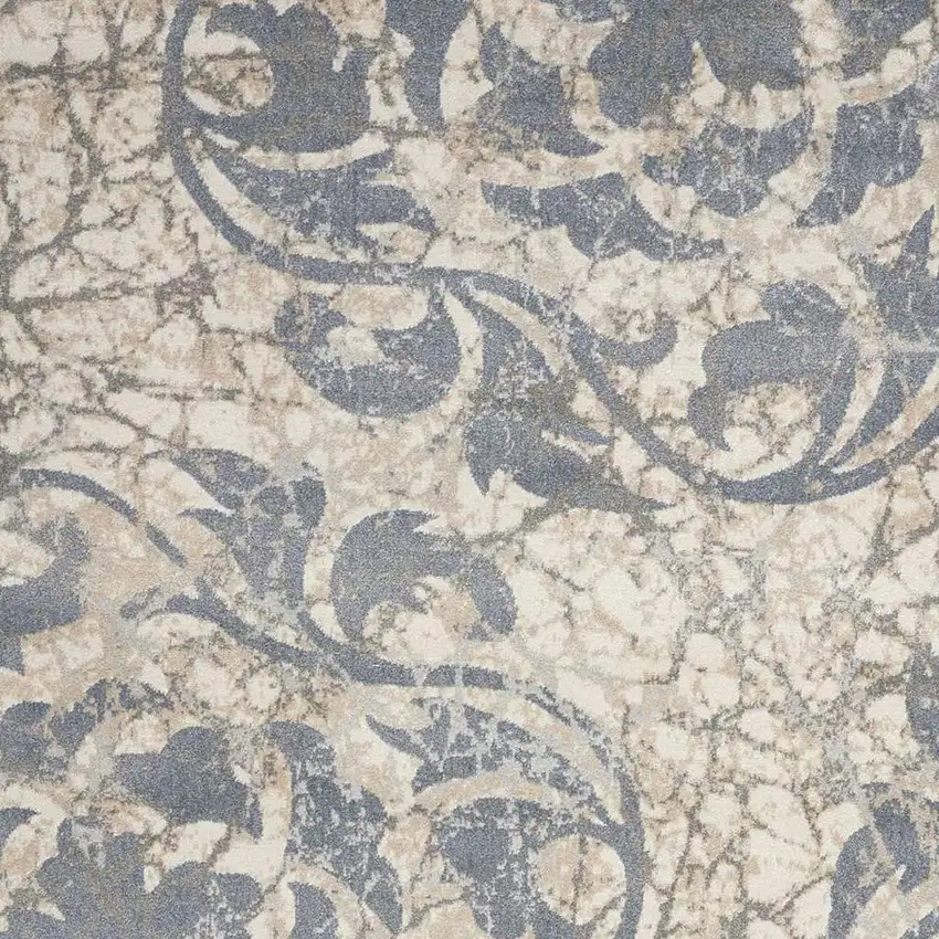 8' Ivory Tan and Gray Floral Distressed Non Skid Runner Rug Photo 1