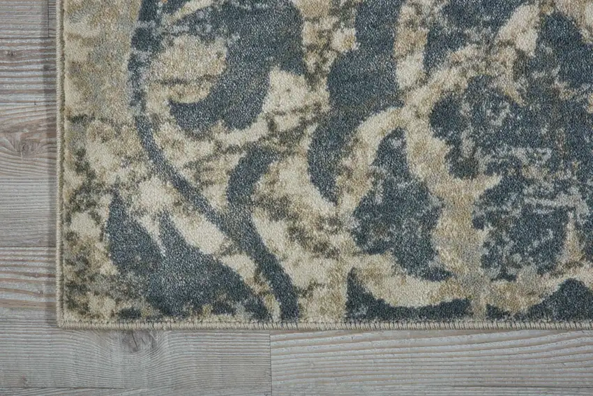 8' Ivory Tan and Gray Floral Distressed Non Skid Runner Rug Photo 7
