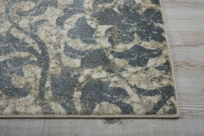 8' Ivory Tan and Gray Floral Distressed Non Skid Runner Rug Photo 6