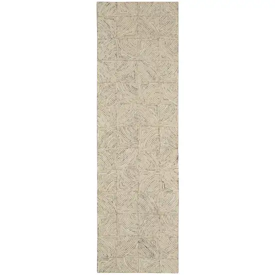 8' Ivory Tan and Gray Wool Geometric Runner Rug Photo 1