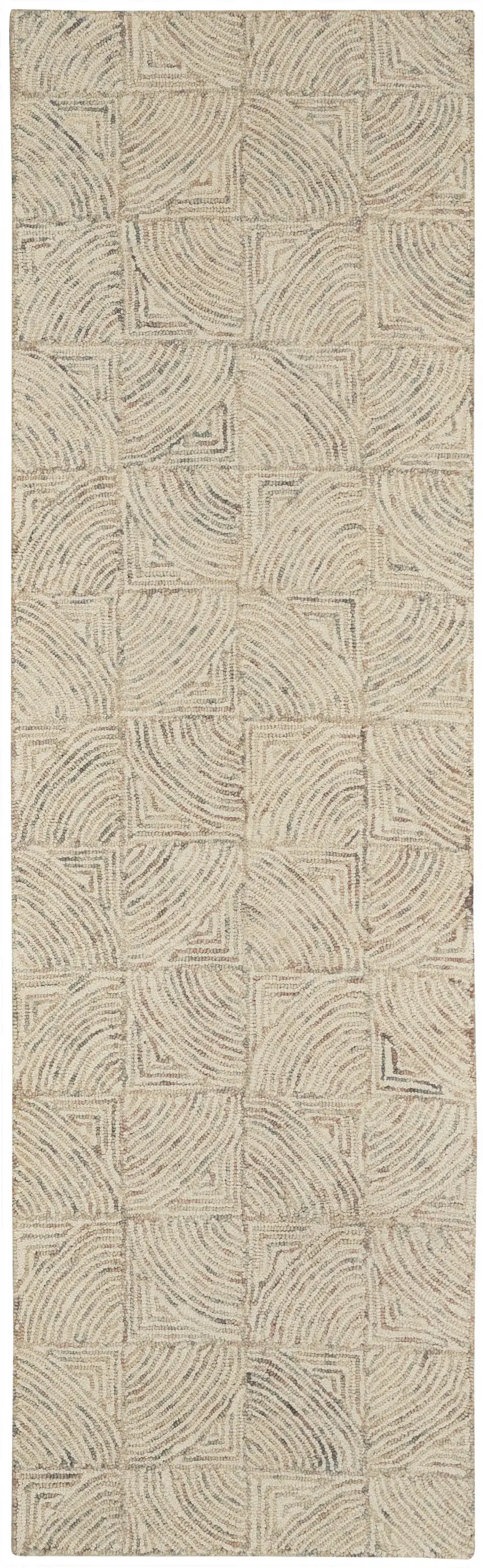 8' Ivory Tan and Gray Wool Geometric Runner Rug Photo 1