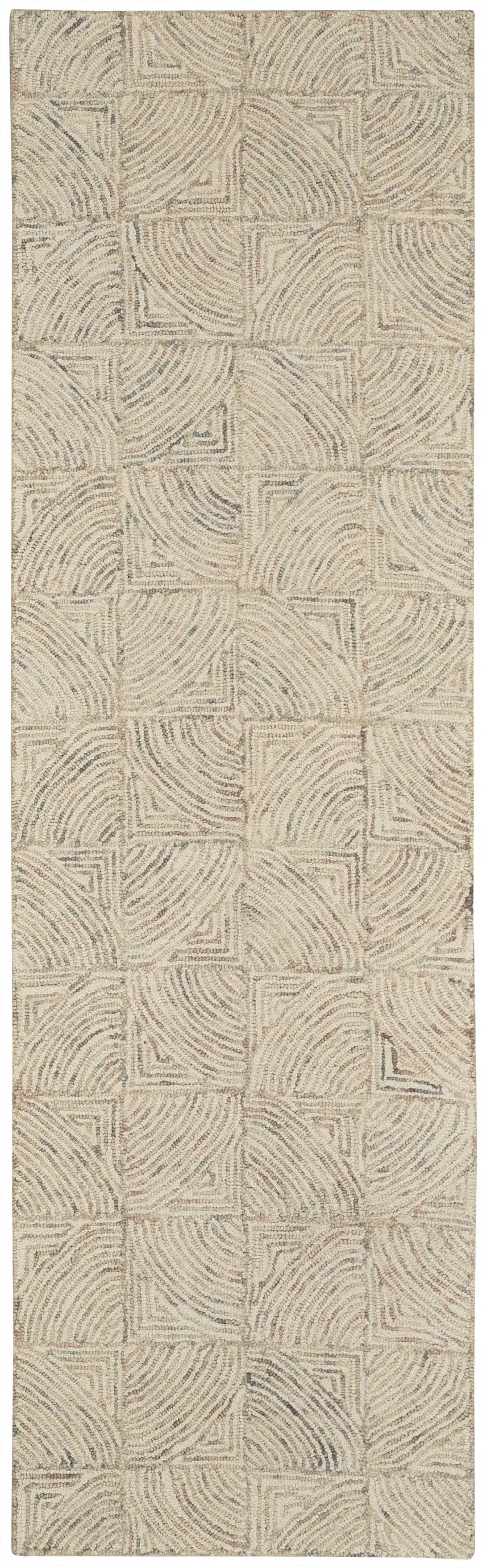 8' Ivory Tan and Gray Wool Geometric Runner Rug Photo 2