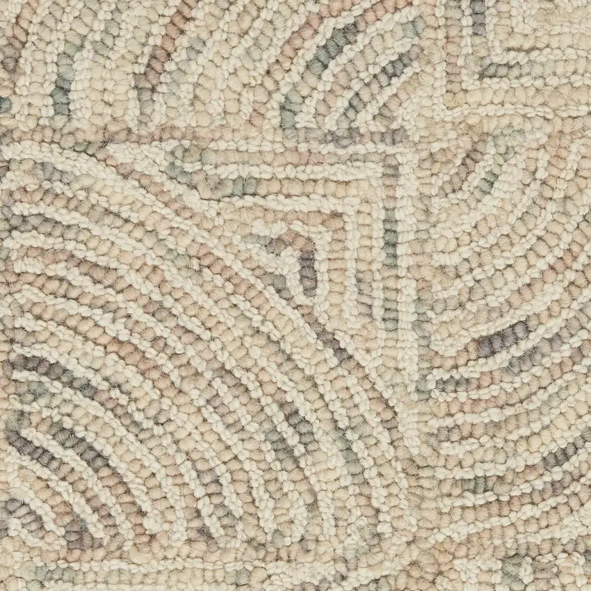 8' Ivory Tan and Gray Wool Geometric Runner Rug Photo 7