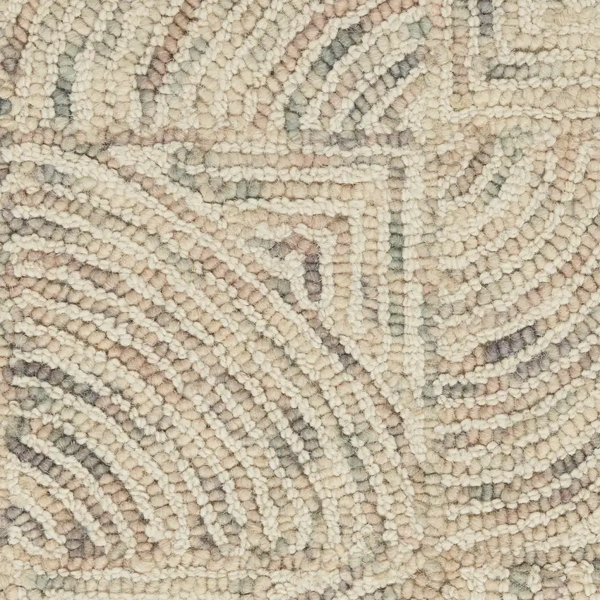 8' Ivory Tan and Gray Wool Geometric Runner Rug Photo 9