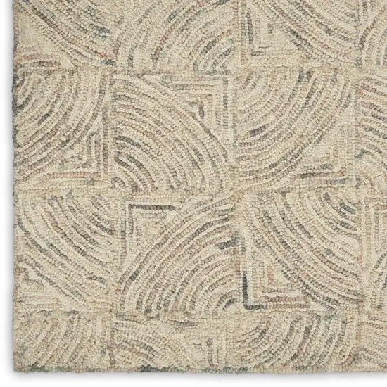 8' Ivory Tan and Gray Wool Geometric Runner Rug Photo 9