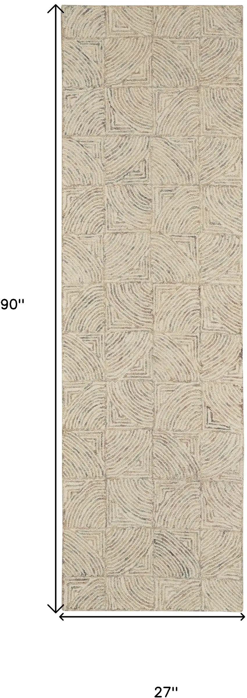 8' Ivory Tan and Gray Wool Geometric Runner Rug Photo 3