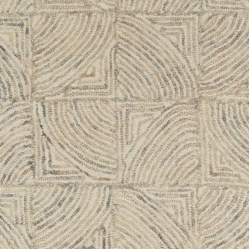 8' Ivory Tan and Gray Wool Geometric Runner Rug Photo 3