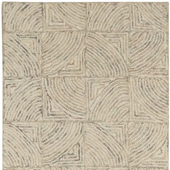8' Ivory Tan and Gray Wool Geometric Runner Rug Photo 4