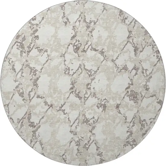 8' Ivory Taupe And Beige Abstract Washable Round Rug With UV Protection Photo 4