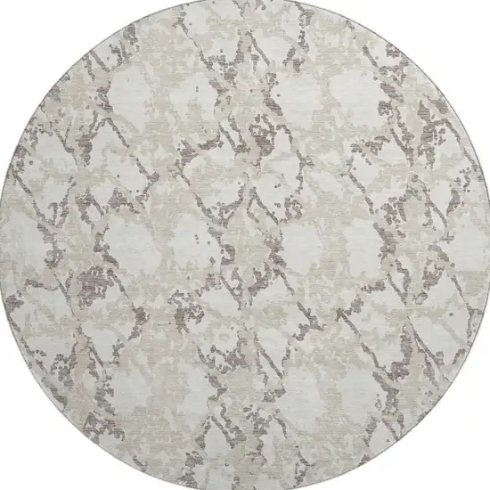 8' Ivory Taupe And Beige Abstract Washable Round Rug With UV Protection Photo 2