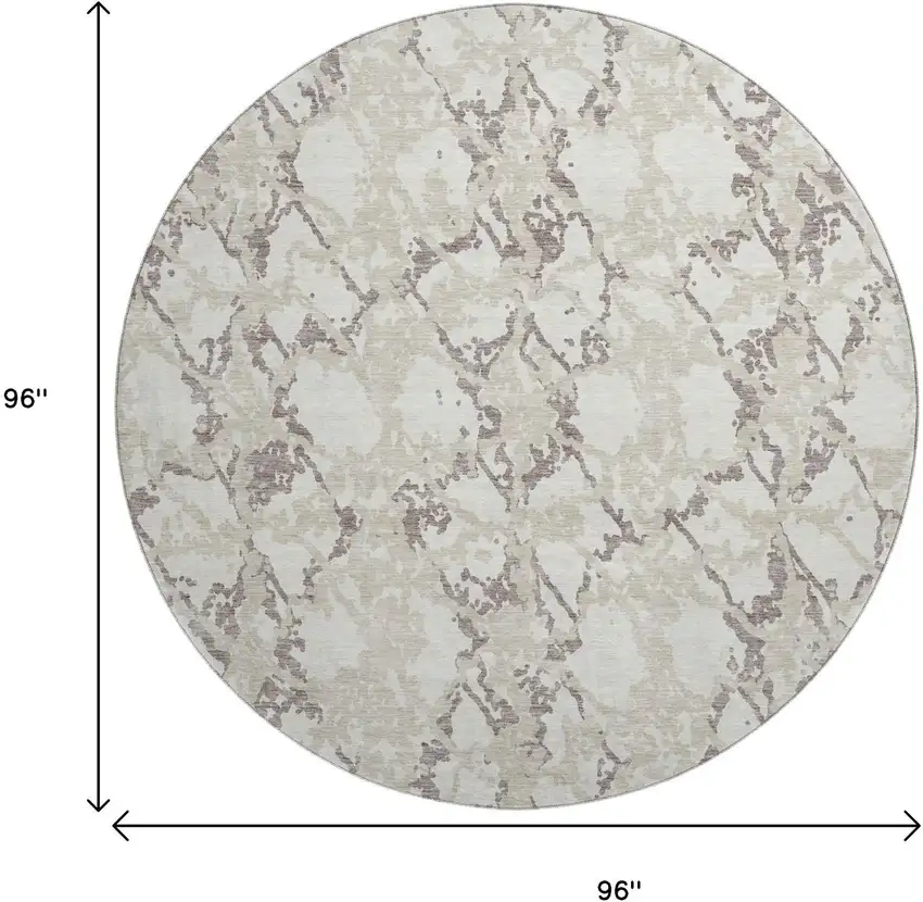 8' Ivory Taupe And Beige Abstract Washable Round Rug With UV Protection Photo 9