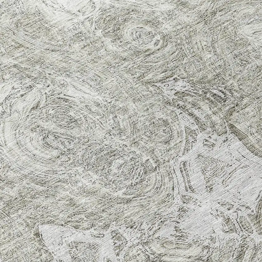 8' Ivory Taupe And Beige Round Abstract Washable Indoor Outdoor Area Rug Photo 7