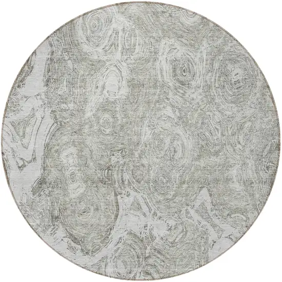 8' Ivory Taupe And Beige Round Abstract Washable Indoor Outdoor Area Rug Photo 4