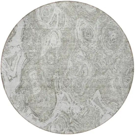 8' Ivory Taupe And Beige Round Abstract Washable Indoor Outdoor Area Rug Photo 4