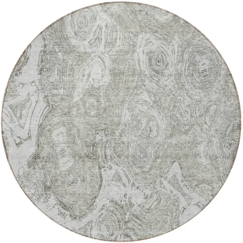8' Ivory Taupe And Beige Round Abstract Washable Indoor Outdoor Area Rug Photo 4
