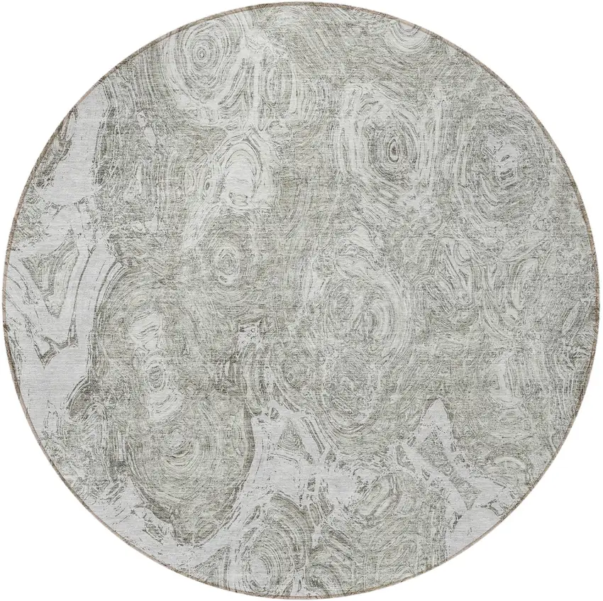 8' Ivory Taupe And Beige Round Abstract Washable Indoor Outdoor Area Rug Photo 4