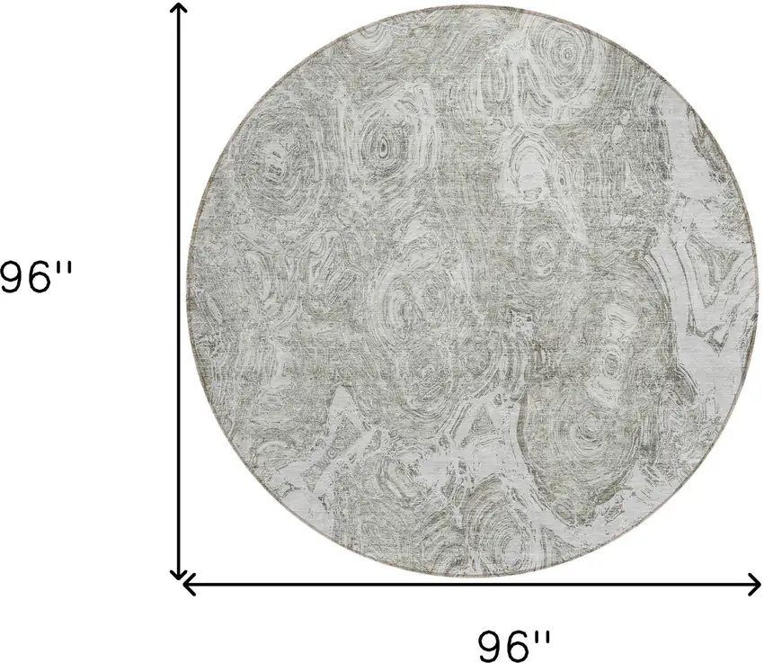 8' Ivory Taupe And Beige Round Abstract Washable Indoor Outdoor Area Rug Photo 3