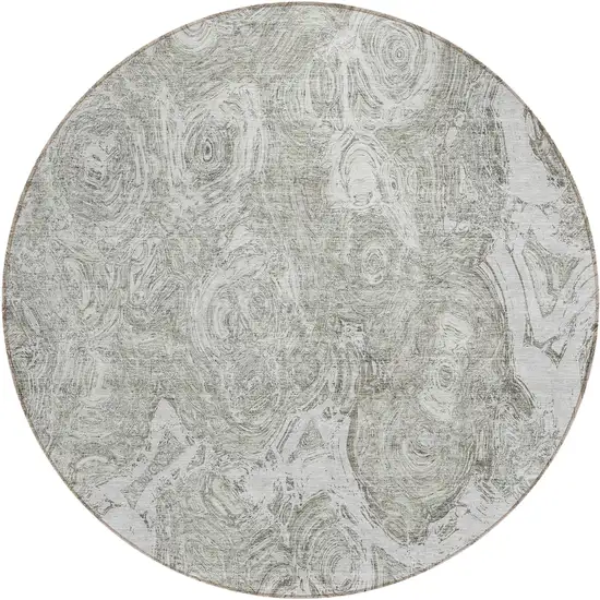 8' Ivory Taupe And Beige Round Abstract Washable Indoor Outdoor Area Rug Photo 2