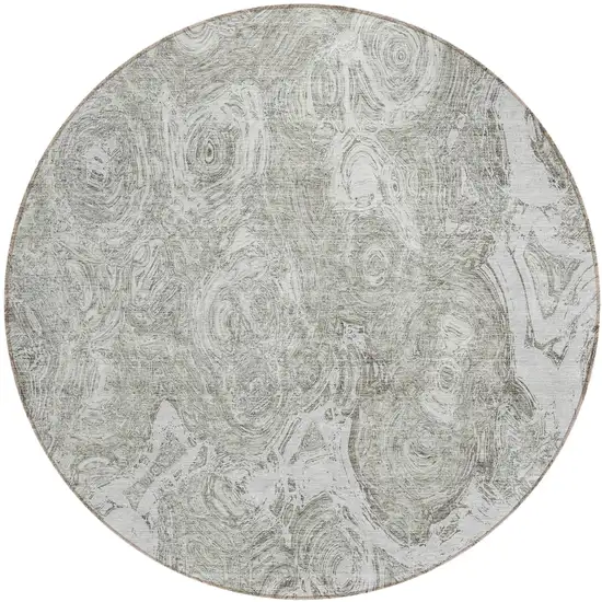 8' Ivory Taupe And Beige Round Abstract Washable Indoor Outdoor Area Rug Photo 2