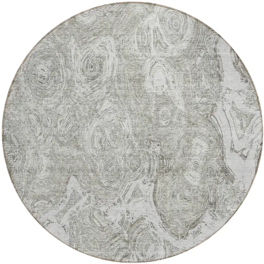8' Ivory Taupe And Beige Round Abstract Washable Indoor Outdoor Area Rug Photo 2