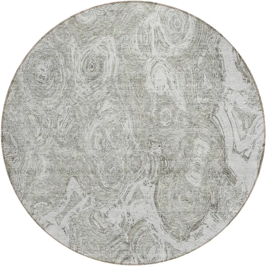 8' Ivory Taupe And Beige Round Abstract Washable Indoor Outdoor Area Rug Photo 2