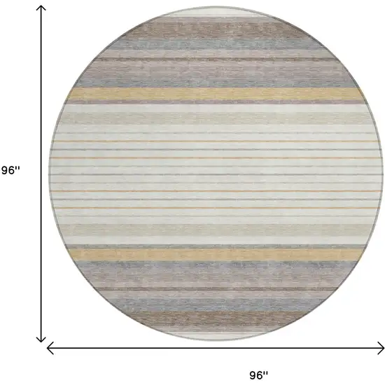 8' Ivory Taupe And Beige Round Striped Washable Indoor Outdoor Area Rug Photo 3