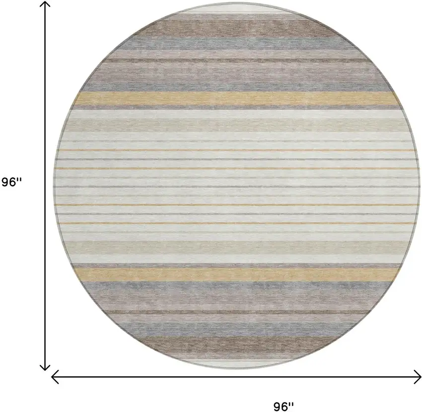 8' Ivory Taupe And Beige Round Striped Washable Indoor Outdoor Area Rug Photo 3
