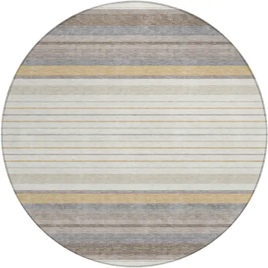 8' Ivory Taupe And Beige Round Striped Washable Indoor Outdoor Area Rug Photo 2