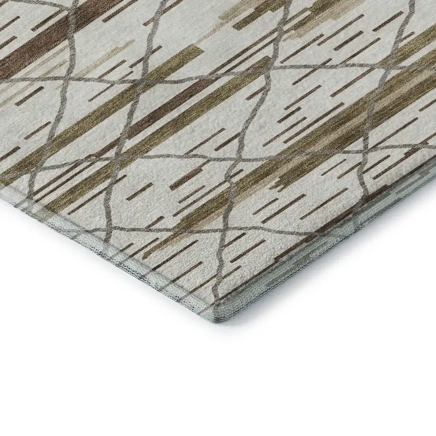 8' Ivory Taupe And Beige Striped Washable Round Rug With UV Protection Photo 6