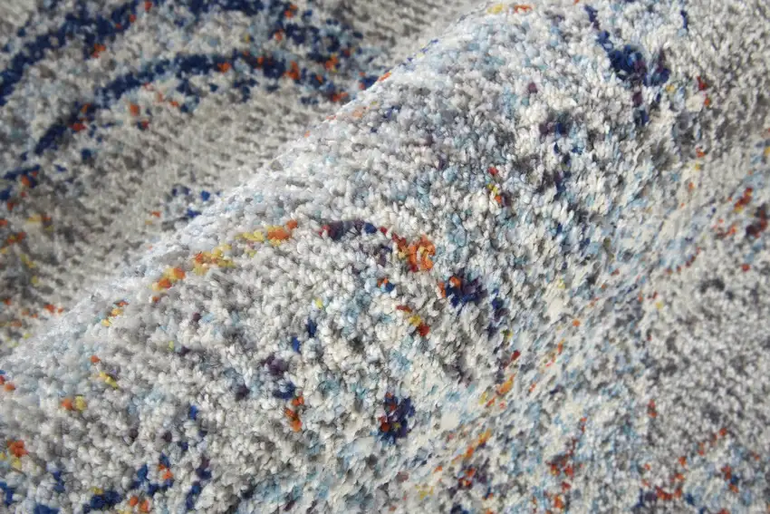 10' Ivory Taupe And Blue Floral Power Loom Distressed Stain Resistant Runner Rug Photo 5