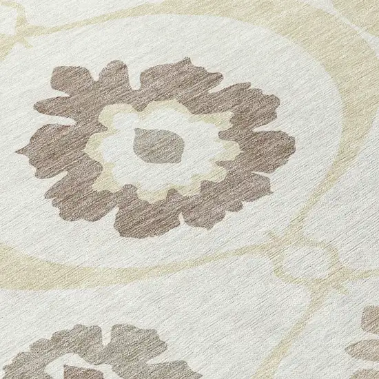 8' Ivory Taupe And Brown Round Medallion Washable Indoor Outdoor Area Rug Photo 7