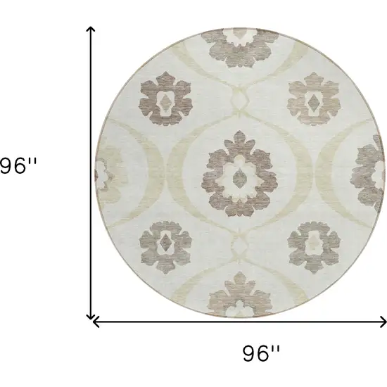 8' Ivory Taupe And Brown Round Medallion Washable Indoor Outdoor Area Rug Photo 3
