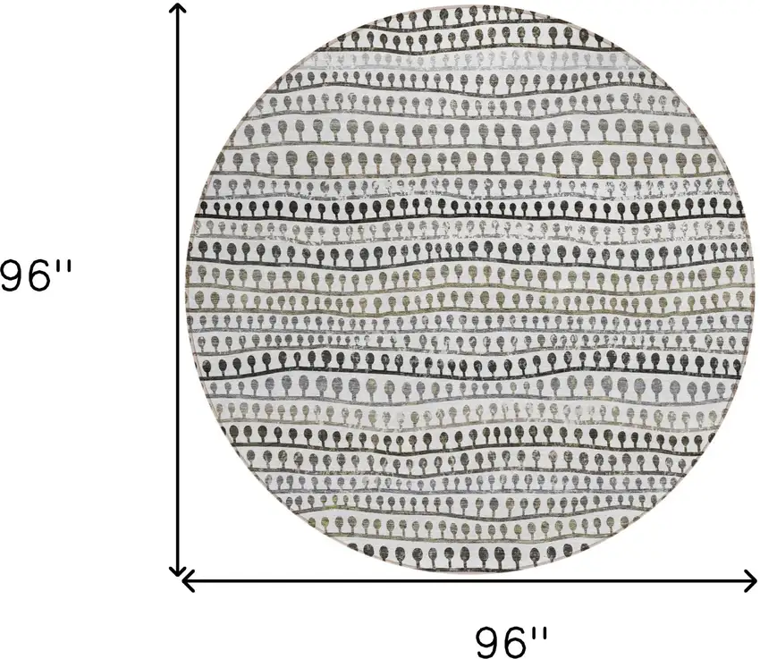 8' Ivory Taupe And Charcoal Round Striped Washable Indoor Outdoor Area Rug Photo 3