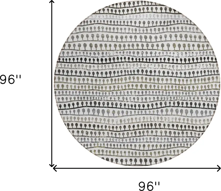 8' Ivory Taupe And Charcoal Round Striped Washable Indoor Outdoor Area Rug Photo 3