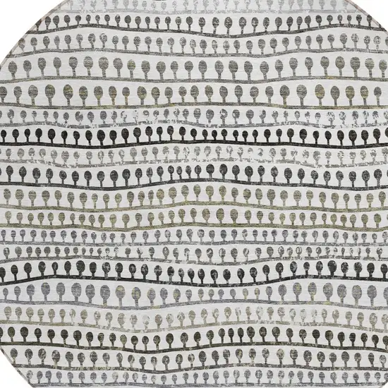 8' Ivory Taupe And Charcoal Round Striped Washable Indoor Outdoor Area Rug Photo 5
