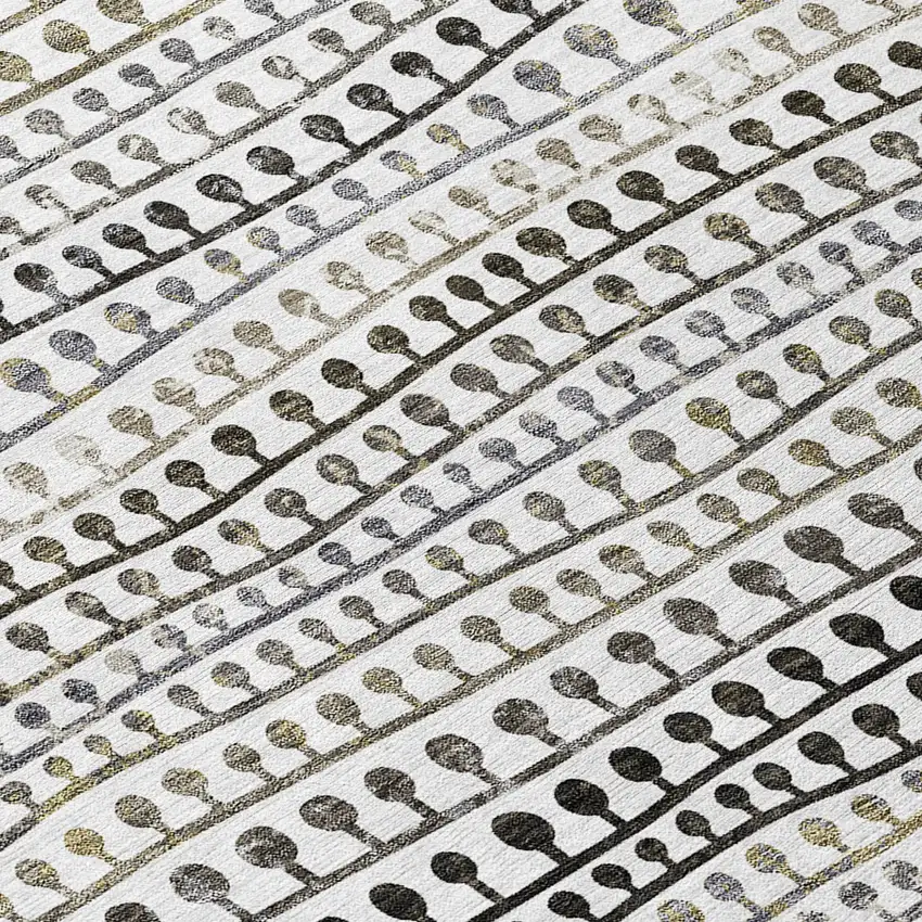 8' Ivory Taupe And Charcoal Round Striped Washable Indoor Outdoor Area Rug Photo 4