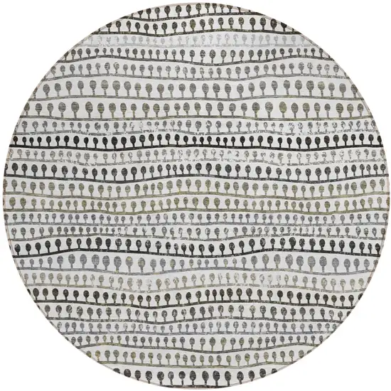 8' Ivory Taupe And Charcoal Round Striped Washable Indoor Outdoor Area Rug Photo 2